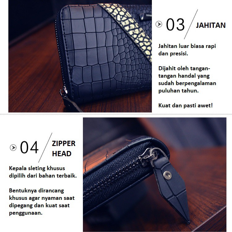 DOMPET WANITA PESTA HITAM PANJANG KULIT CORRA WA029B5 CROCO MEWAH PARIS FASHION IMPORT PREMIUM KOREA