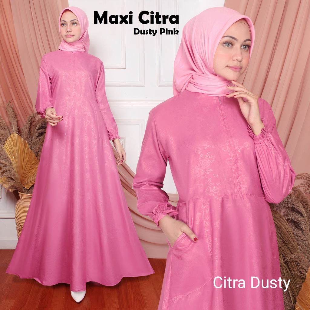 Gudang_Mukenaku Maxi Citra Gamis Syari Fashion Wanita Dewasa Bahan Katun Embos Reseleting Depan (Busui) Terbaru Premium COD bisa bayar di tujuan