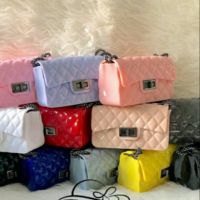 #TAS IMPORT JELLY GLOSSY RANTAI HITAM