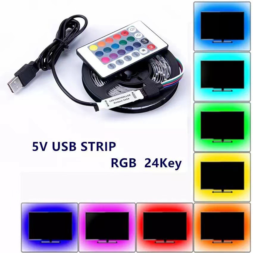 USB Mood Light 5V Led Strip 5050 RGB dengan Remote Control 24 key