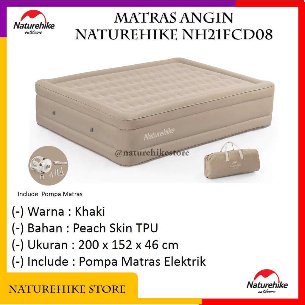 Matras Angin Sleeping Pad Lipat Tiup Camping Outdoor With Pompa Elektrik Piknik Traveling Naturehike