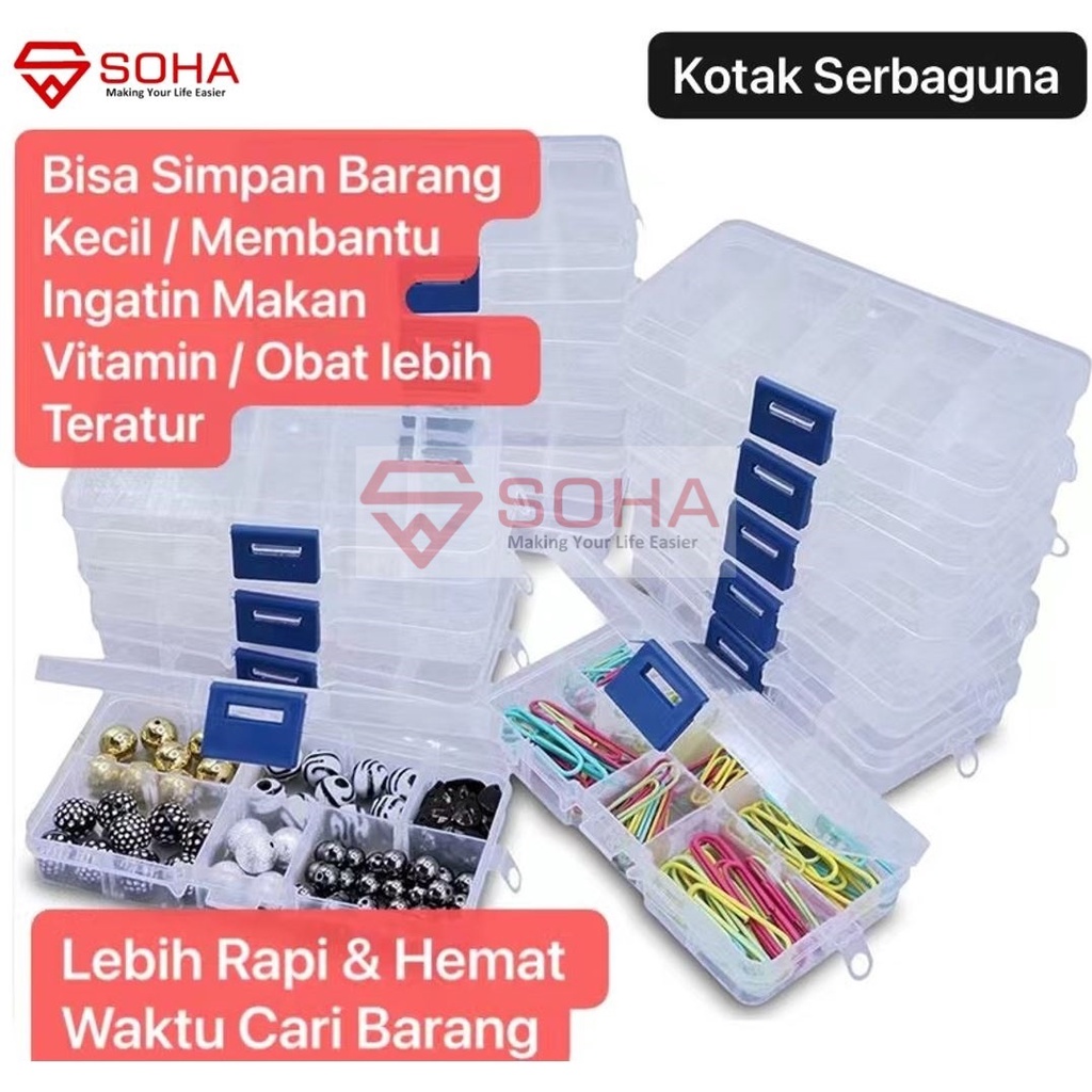 ART-035 10 Sekat Tempat Kotak Obat Plastik Penyimpanan Manik Mote Kancing Serbaguna