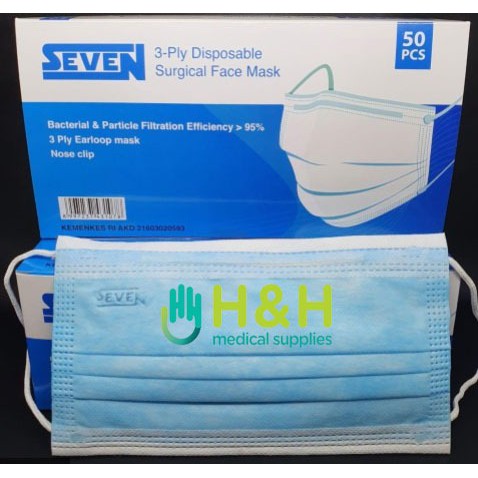 Masker 3 ply SEVEN/ masker earloop kesehatan / masker earloop 3ply surgical mask medis / masker surgical SEVEN / masker medis seven / masker surgical mask 3 ply seven