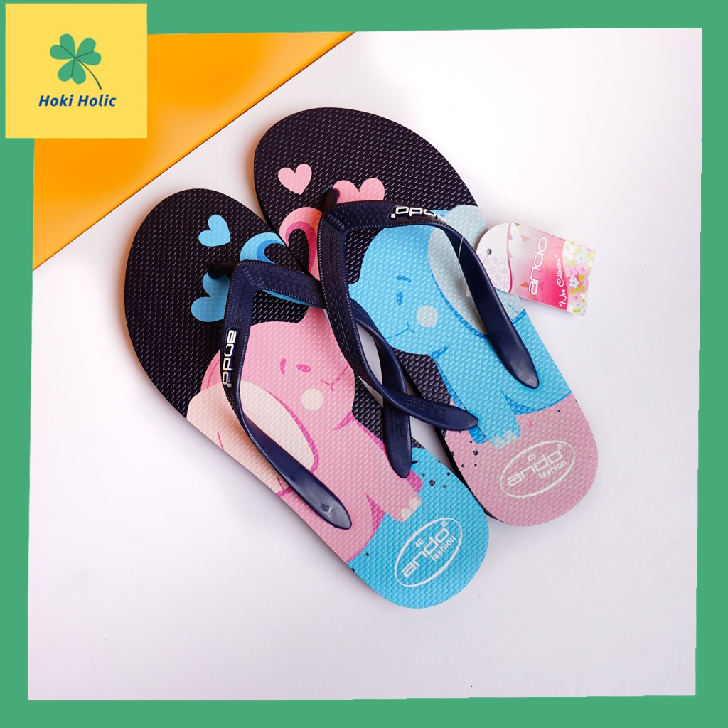 Ando Whisper - Sandal Jepit Wanita Lucu Terbaru - Motif Gajah dan Hati-1