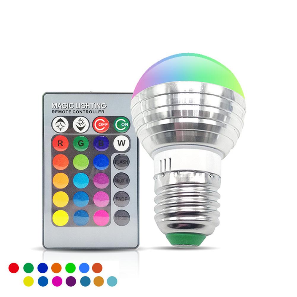 Bohlam RGB dengan Remote 220V 3W E27 LED RGB Multi Warna Lampu Dekorasi 220Volt 3Watt Smart Light Bulb Led Lamp RGBW RGBWW Bluetooth 4.0 APP Music Voice Control / IR Remote Control Home Lighting 16 Color Magic LED Night Light Lamp Dimmable Stage Light 24k