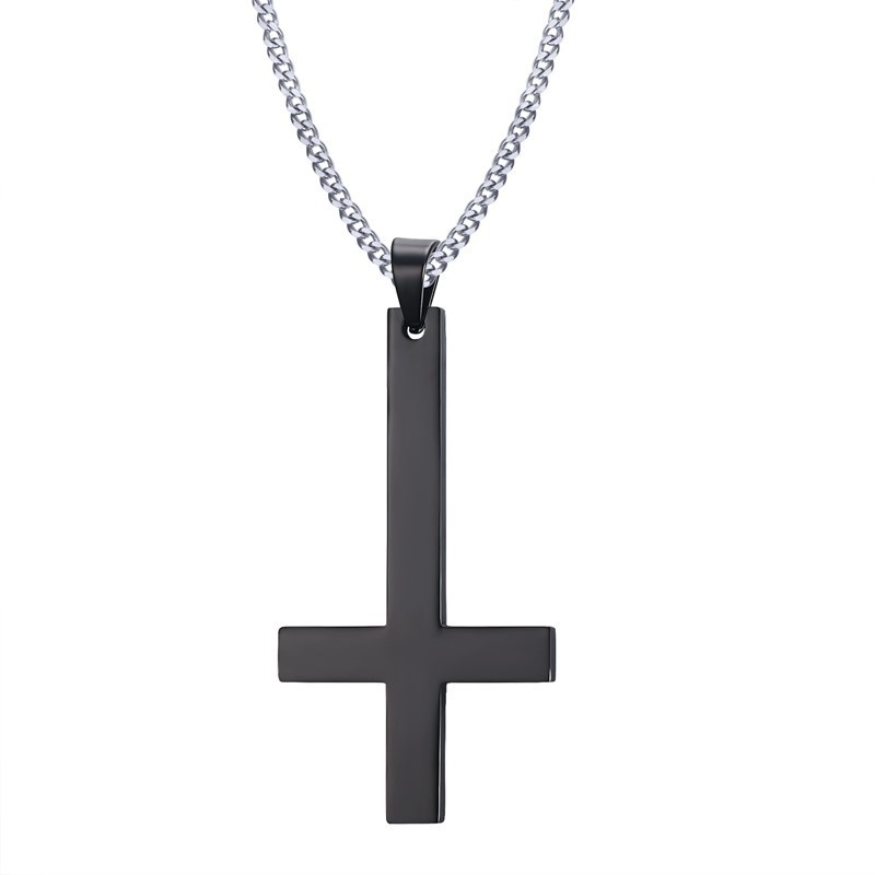 Male Black Plated St Peter's Inverted Cross Pendant Necklace for Men Stainless Steel Choker Crux de Sanctus Petrus Jewelry