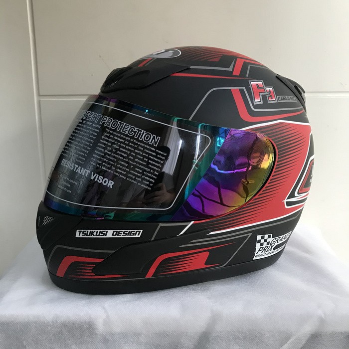 Helm JPN fullface F3 hitam doff stiker merah