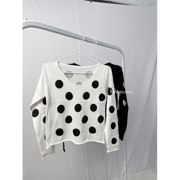 MDLV ~ A900 Polka Knit Top Korea terbaru Atasan Lengan Panjang Polkadot Atasan Rajut Polka Baju Rajut Polka Atasan Premium Baju Import Blouse Import Blouse Polkadot Fashion Import