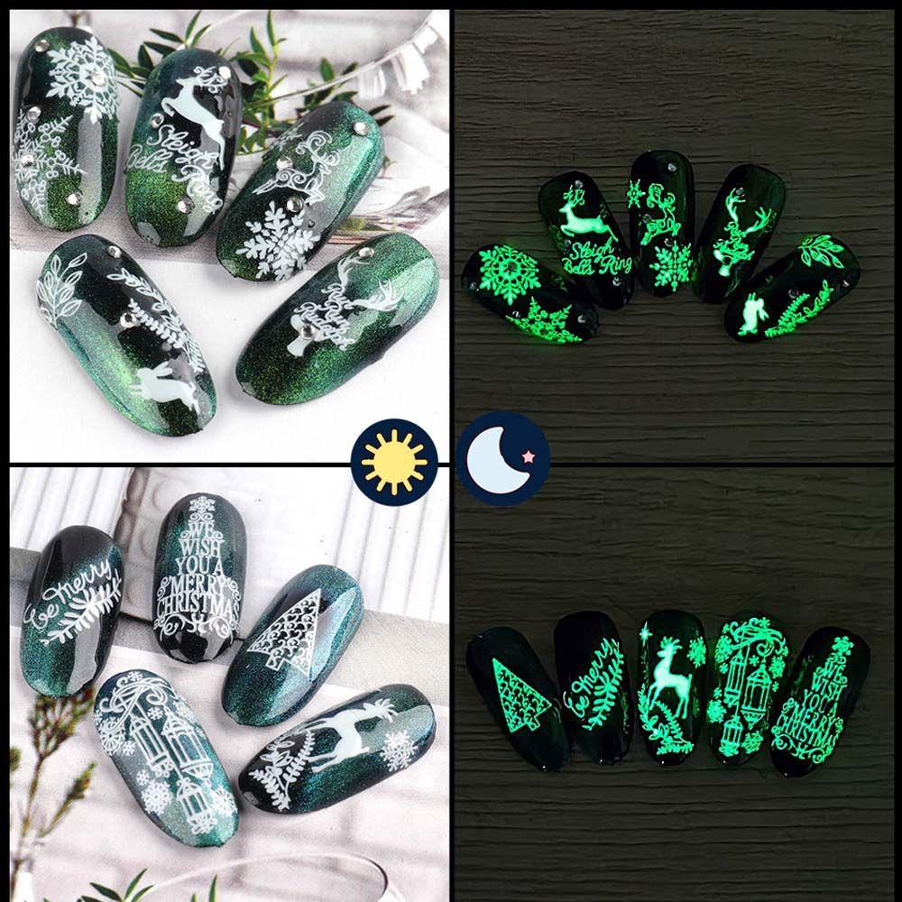 AUGUSTINA Agustina Stiker Kuku Natal Wanita 9pcs /set Elk Snowflake Manicure Aksesoris Pohon Natal Nail Art Dekorasi