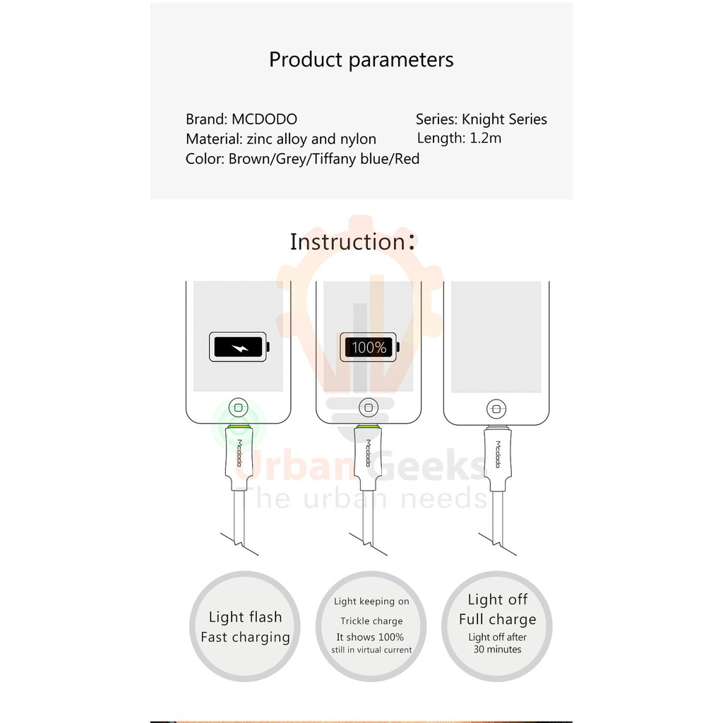 Kabel Lightning McDodo Auto Disconnect Lightning Data Cable 1.2 M 1.8 M [CA-390]