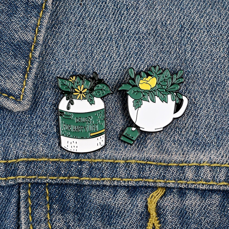 Bros Pin Enamel Desain Tanaman Bunga Kopi Hijau Untuk Hadiah Teman