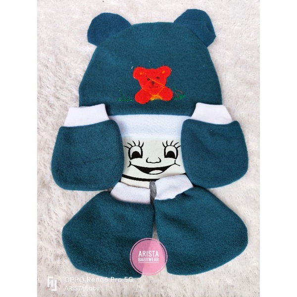 1SET topi + Sartaki bayi model kuping bahan fleece tebal