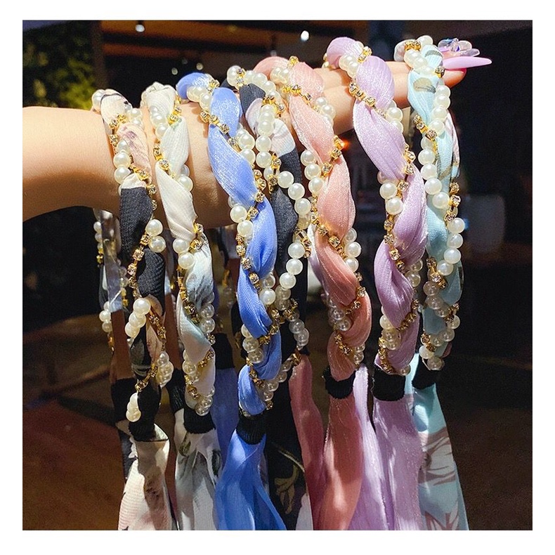 Bando Tali mutiara Korea Dari Gaya Ins Rambut Panjang Dengan Jarum Jam Temperamen Busur Simpul Pita Rambut