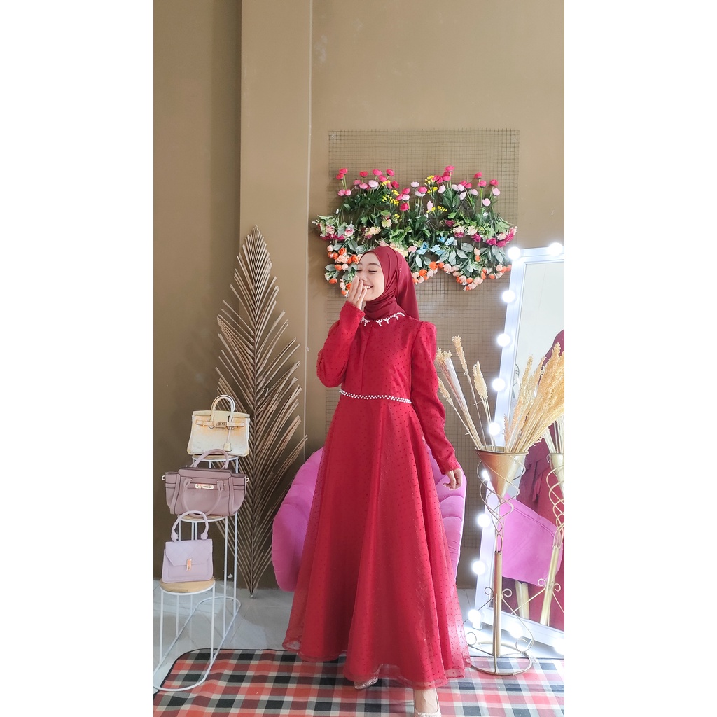 RUMAYSHA DRESS tulle polkadot / baju pesta remaja / gamis kondangan / lamaran / wisuda / bridesmaids tersedia ukuran kecil hingga jumbo