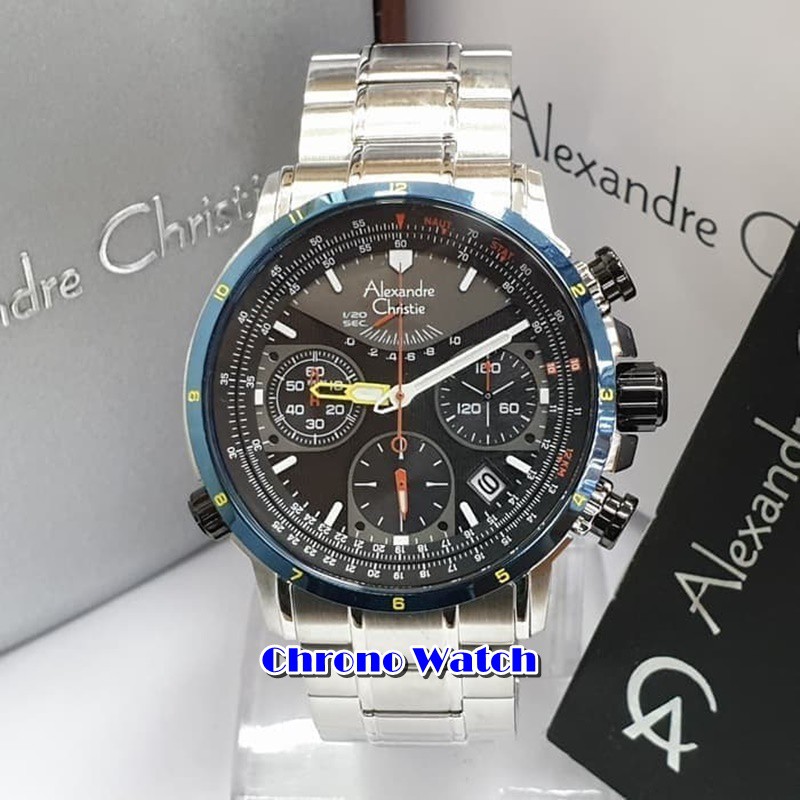 Jam Tangan Pria Alexandre Christie AC 6394 Silver Blue Rantai Stainless / Jam Original Cowok 6394 MC