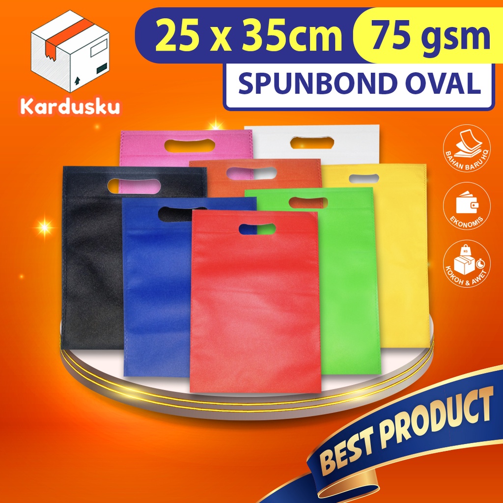 

TAS SPUNBOND OVAL 25x35 cm Press GOODIEBAG SOUVENIR DCUT OVAL tas kain aneka warna 75gsm