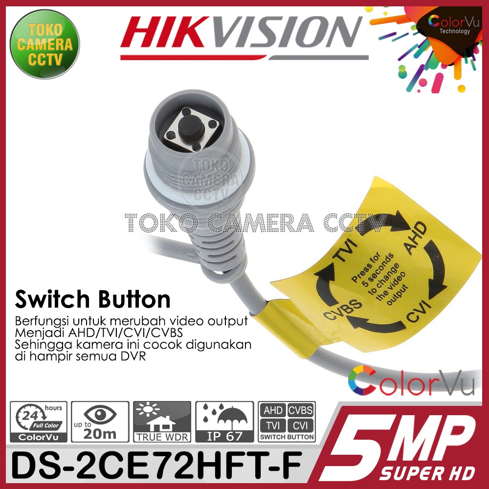 KAMERA CCTV INDOOR 5MP COLORVU HIKVISION   DS-2CE72HFT-F