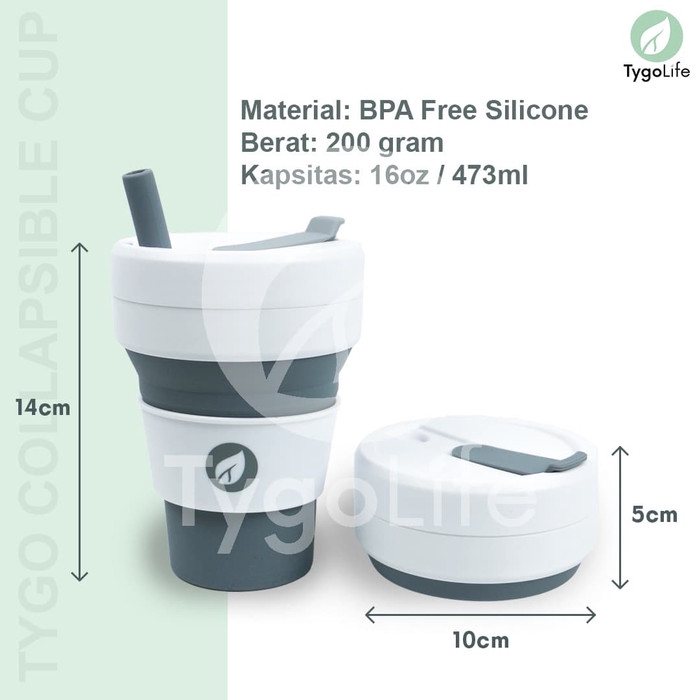 TYGO COLLAPSIBLE CUP BIGGIE CUP TANPA LOGO (Gelas Lipat - Travel Cup) 16Oz - Iron Grey