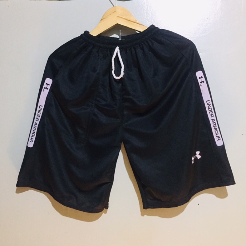 (1kg=8pcs)celana pendek olahraga sporty polos gym running/celana pendek pria olahraga sport-U ARMOR STRIP PUTIH