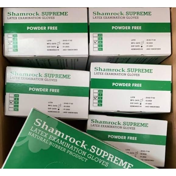 Sarung Tangan SHAMROCK SUPREME LATEX Powder Free isi 100 pcs/box