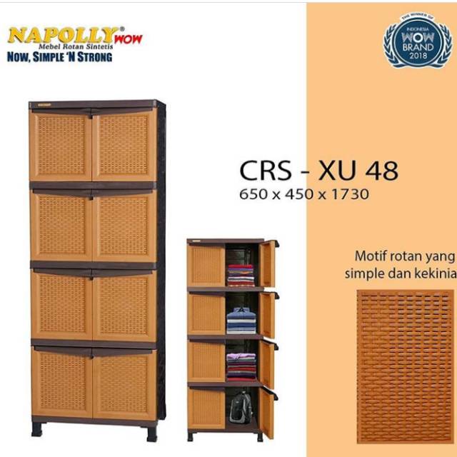 Lemari plastik Napolly rotan 4 susun 8 pintu crs xu 48 (65x45x175 cm)