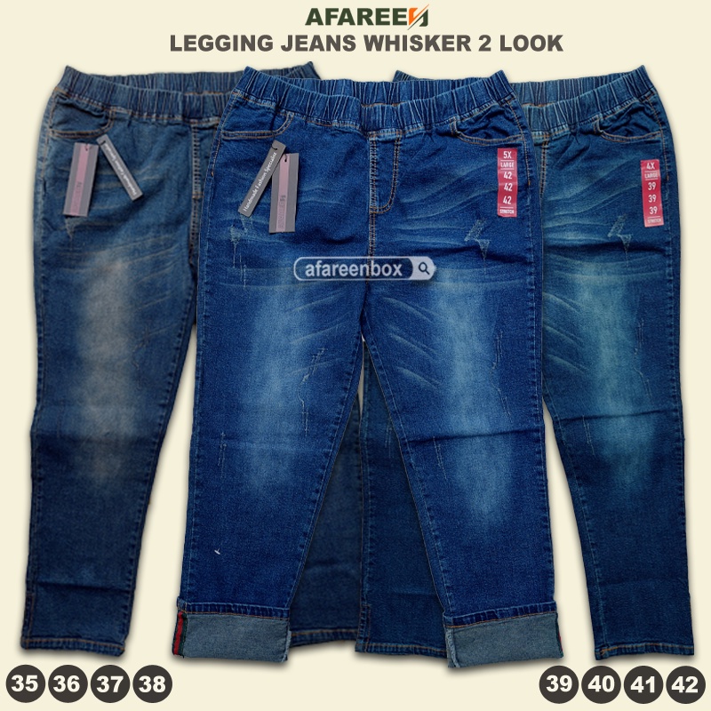 AFAREEN - Celana Jeans Pinggang Karet Celana Wanita Celana Jeans Wisker Premium 35-42