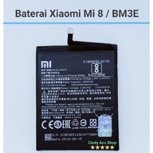 Baterai Xiaomi Mi8 Mi-8 BM3E Original Batre Battery