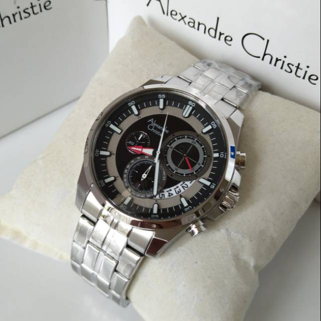 Jam tangan pria alexandre christie 6496 silver black original