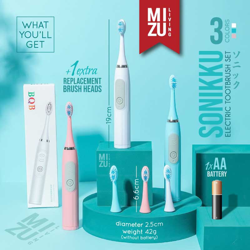 MIZU SONIKKU Electric Toothbrush Set Sonic Vibration Sikat Gigi Elektrik Dewasa Battery