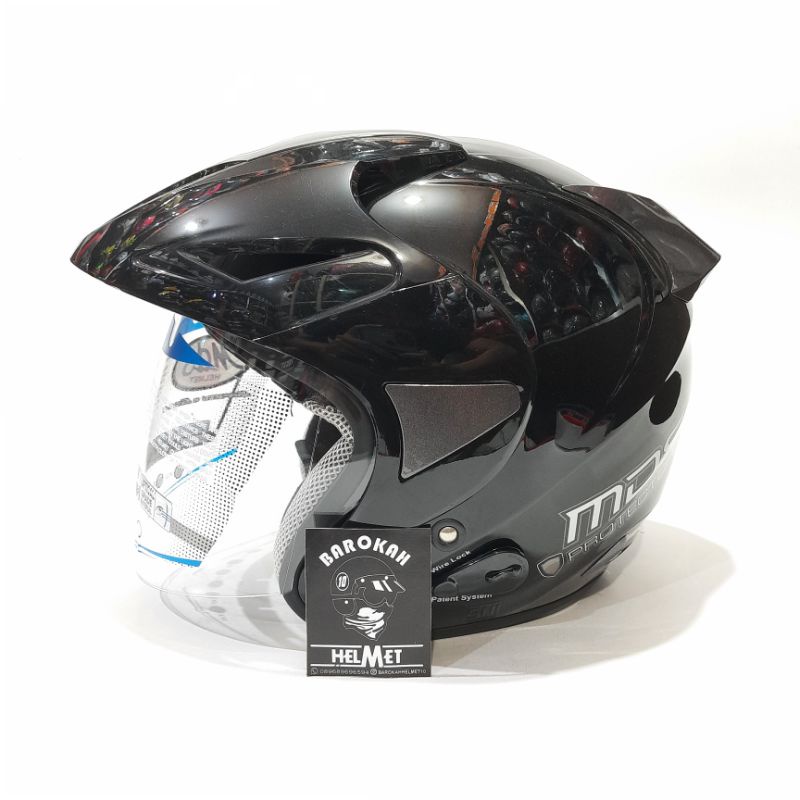 Helm mds protector polos hitam glossy dan hitam doff half face
