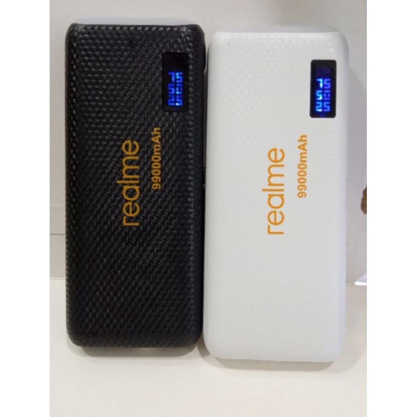 Powerbank Lcd LED Screen Indicator Digital Leather 99000Mah REALME 3 Port USB Output+Senter High Speed