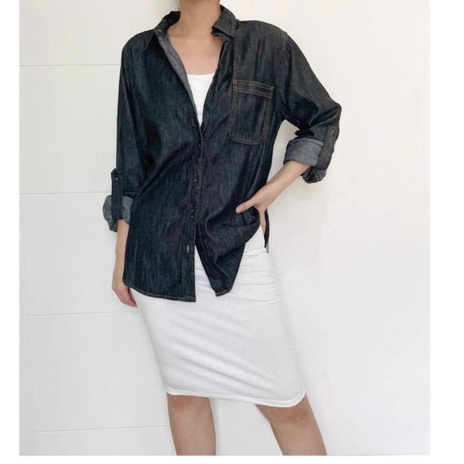 {Man31au22ᴸ} Isuga Jeans dark denim button roll sleeve shirt