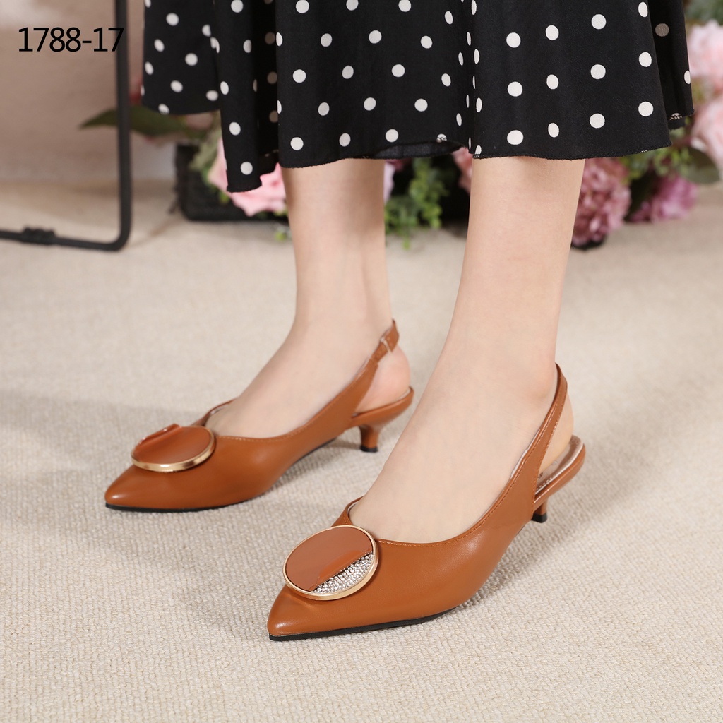 HELIVA CALISTA Sling Back Shoes Mid Heels 4cm Bahan Kulit 1788-17 Original Brand