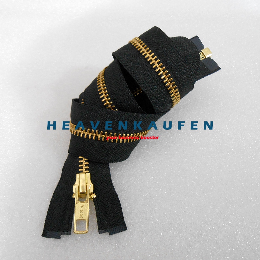 Resleting Zipper Jaket Gigi Besi YKK 75 cm Atau 30 inch Hitam - Gold Open End Buka Lepas