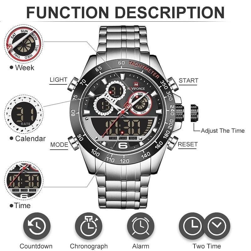 Jam tangan pria naviforce 9188 sport original stainless steel garansi resmi 1 tahun