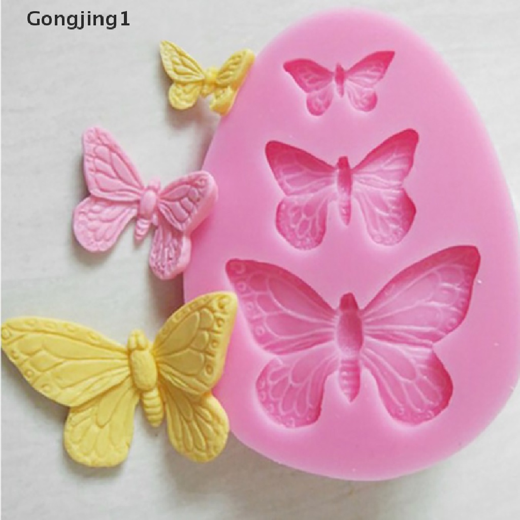 Gongjing1 Cetakan Fondant Bentuk Kupu-Kupu 3D Bahan Silikon Untuk Dekorasi Kue DIY