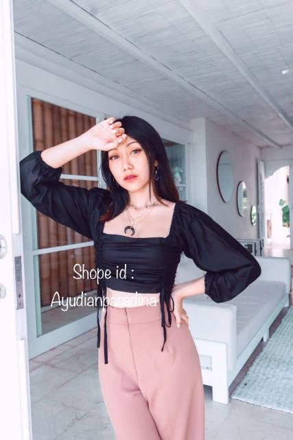 TOP VALERIE ATASAN WANITA BLOUSE TANGAN PANJANG SABRINA MODEL KOREA