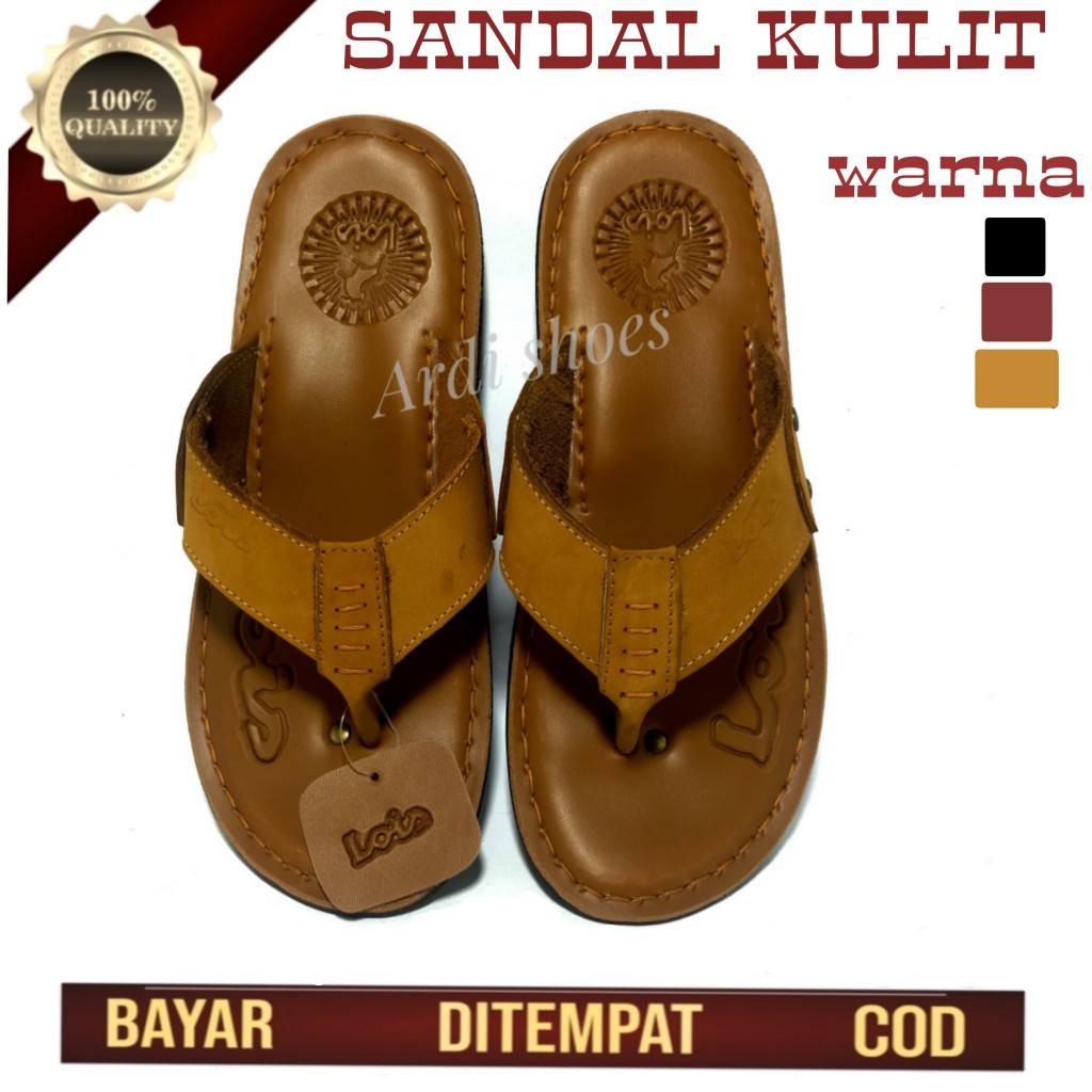 Sandal Kulit Jepit Cowok Sendal Santai Pria Casual Slop Japit Laki-laki Dewasa Warna Tan