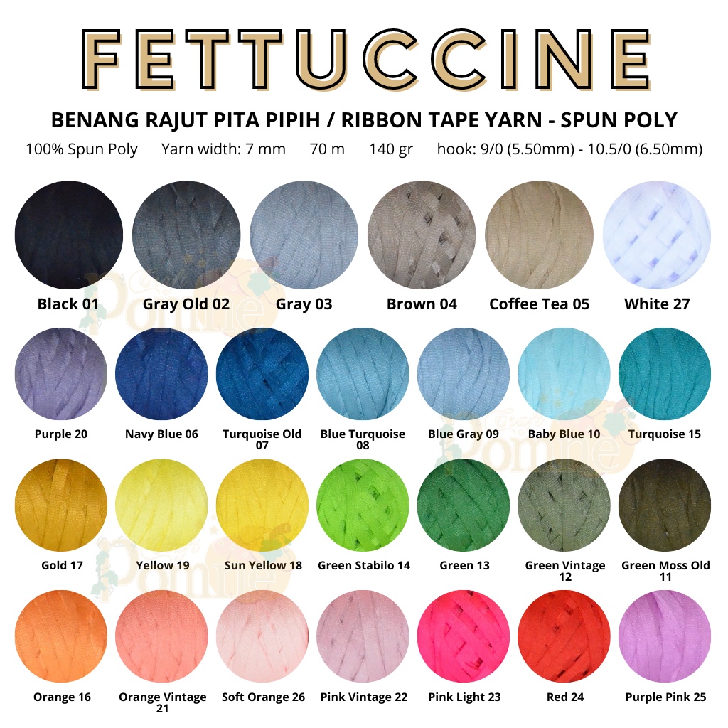 Benang Rajut Fettuccine / Fettuccine Yarn / Benang Rajut Pita Pipih / Ribbon Yarn Crochet