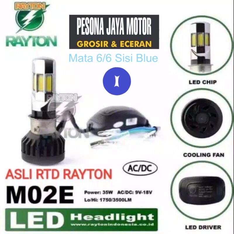 Lampu Depan LED Ac/Dc Merk Original RTD Mata6/6 Sisi Blue