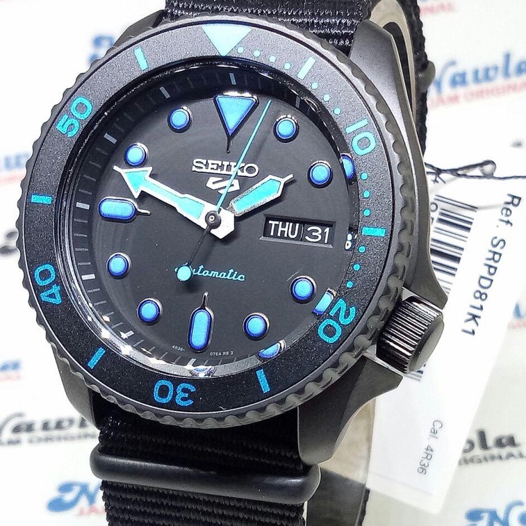 Seiko 5 Sports SRPD81K1 Automatic Black Blue - Jam Tangan Pria SRPD81