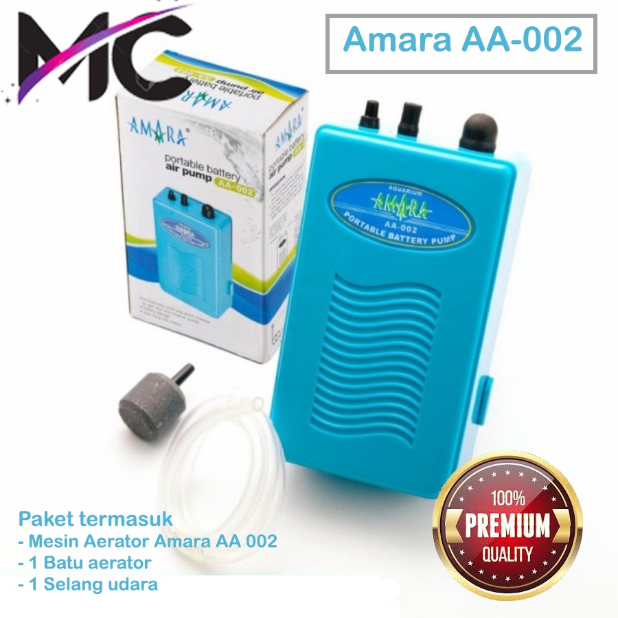 Aerator Aquarium 1 Lubang Pompa Gelembung Udara Oksigen Hidroponik Amara AA 002 Paket Lengkap Portabel Portable Baterai Battery Airator Pump Batre Praktis Mudah Dibawa Aksesoris Ikan Murah