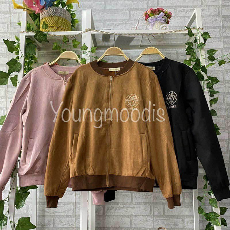 jaket hermes bomber suede bordir allsize fit XL ORI import