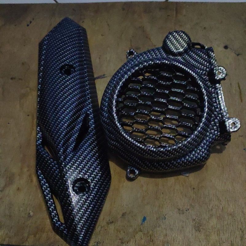 paket tameng knalpot + tutup kipas karbon silver Genio beat 2020-2022 beat street 2020-2022