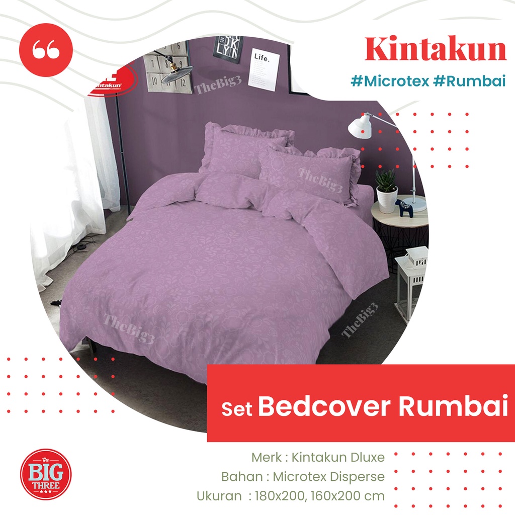 KINTAKUN Bedcover + Sprei Rumbai 180x200 / 160X200 Embos White Violet Brown Blue - Polos Emboss BC