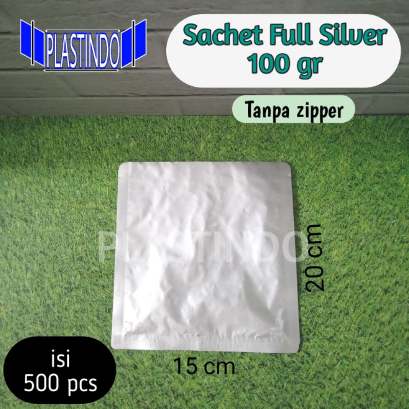 Isi 500 SACHET SILVER ALUMINIUM FOIL 100gr 15x20cm KPACK KEMASAN BUBUK KOPI MASKER BUMBU