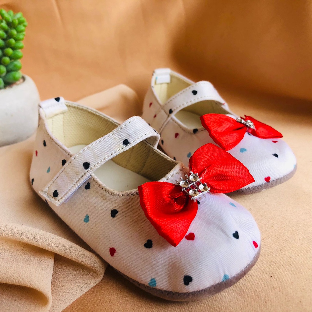 Sepatu PRE TALI SLIP Prewalker Bayi Perempuan Umur 0 Bulan - 18 Bulan Model Perekat Velkro Pita Baby Girl Lucu Murah PRE POLKA NDOL