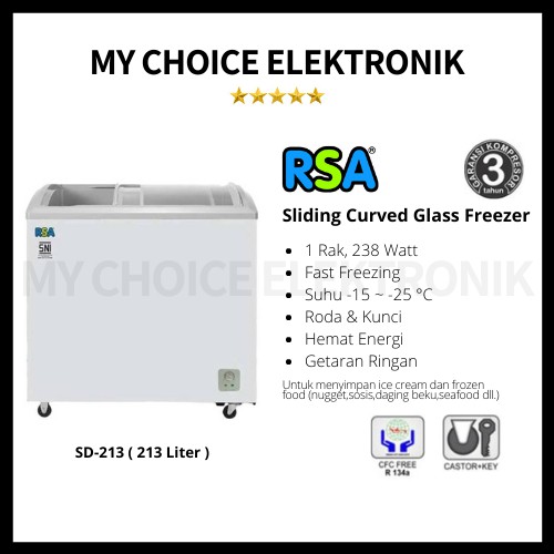 RSA Sliding Curve Glass Door Freezer SD-213