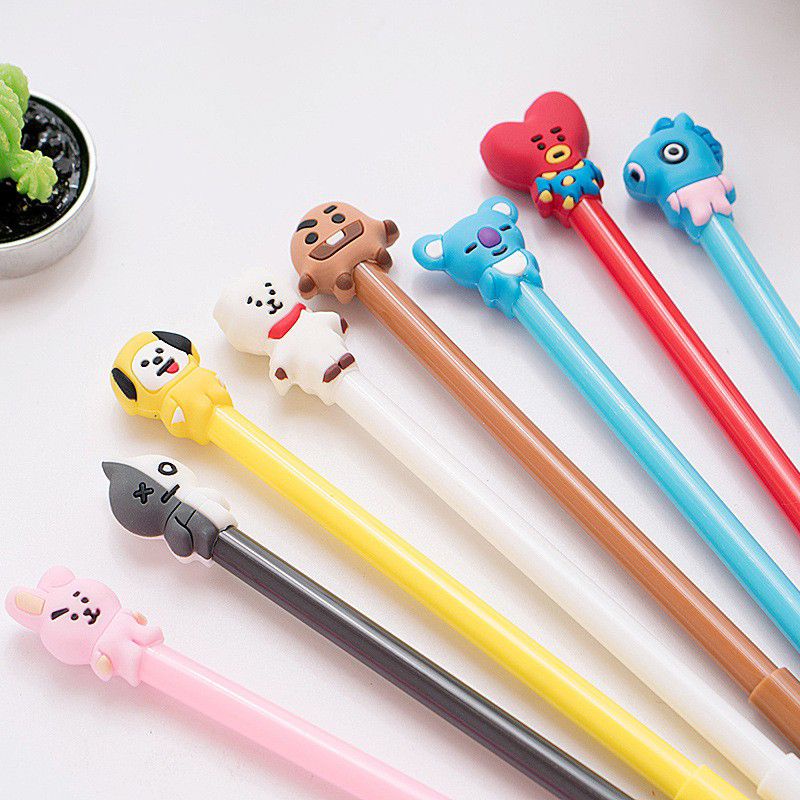 Bulpoin Bulpen BTS Pena BTS Bangtan Boys 10 Warna ARMY KPOP Cartoon Black Ink Gel Pen Warna Warni Rainbrow Import Murah