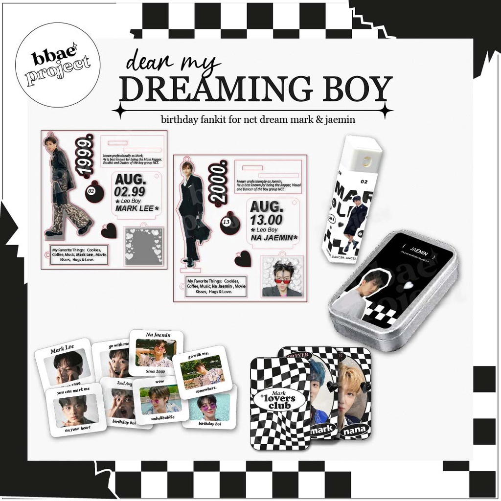Ready stock dear my Dreaming Boy NCT DREAM Mark & Jaemin Birthday Acrylic Set / Handsanitizer / Tin 